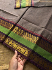 RF738 Grey shade Kanchi cotton saree with contrast Annam and mango pattern gap border