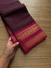 RF807 Lakshadeepam / 1000 Buttas checks / Kattam pattern Kanchi cotton saree :Jamun shade