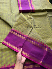 RF58 Dual tone Turquoise green shade with contrast dualmagenta pink  vintage border Podi Kattam Kanchi cotton saree