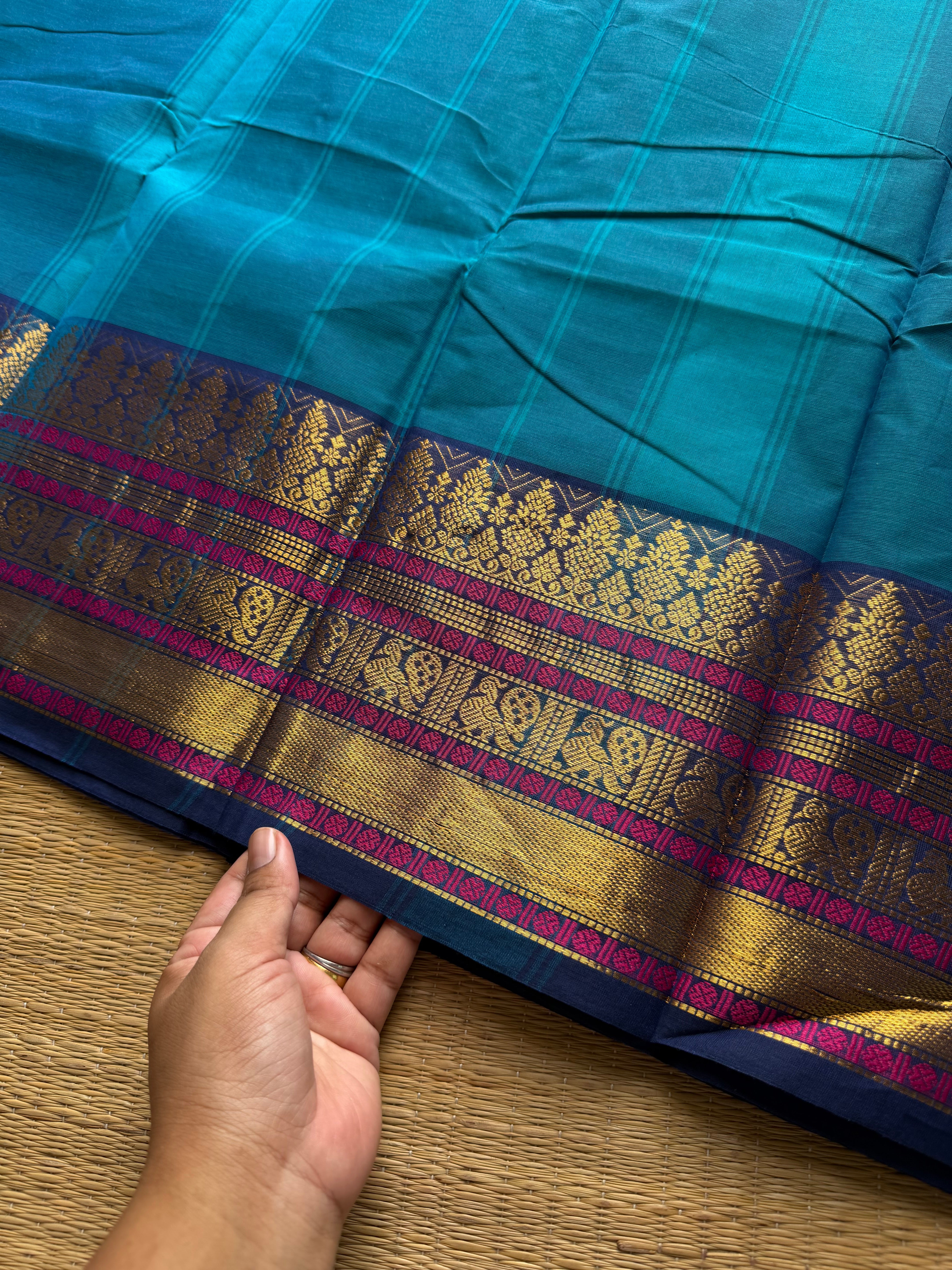 RF808 Peacock blue shade Kanchi cotton saree