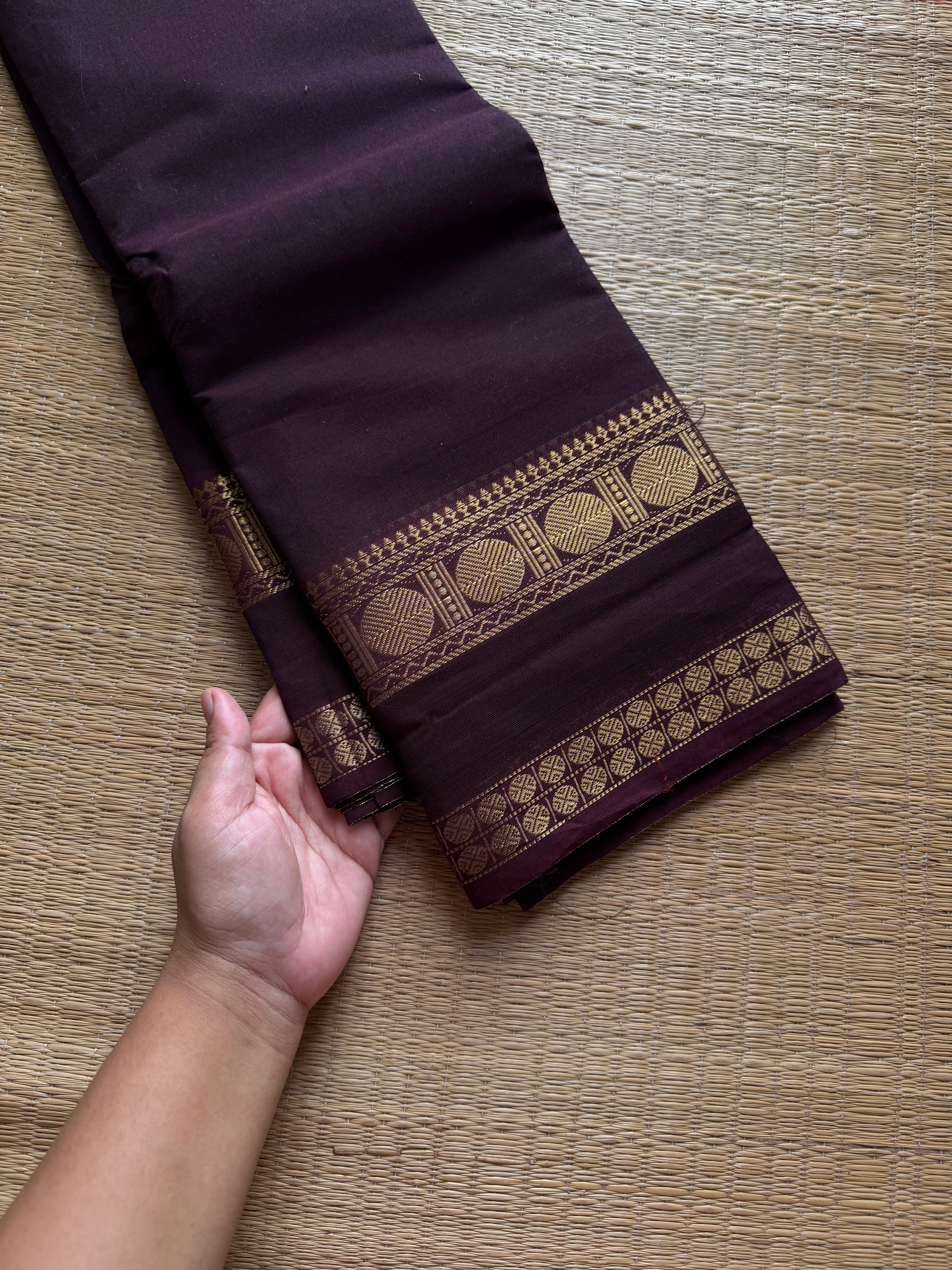 RF1067 Deep coffee brown ~ Kanchi Cotton Saree