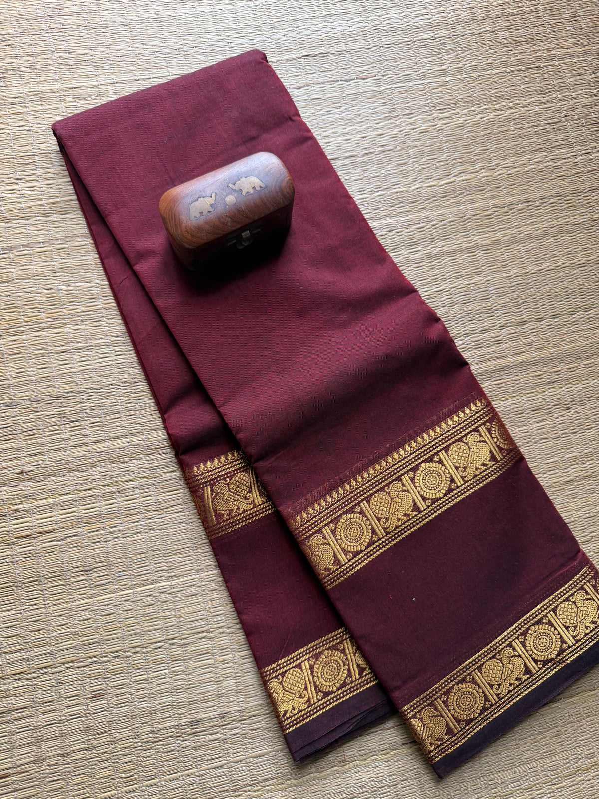 Maroon Monotone Kanchi Cotton Saree