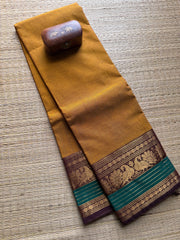 Mustard Yellow With Green Border Kanchi Cotton saree