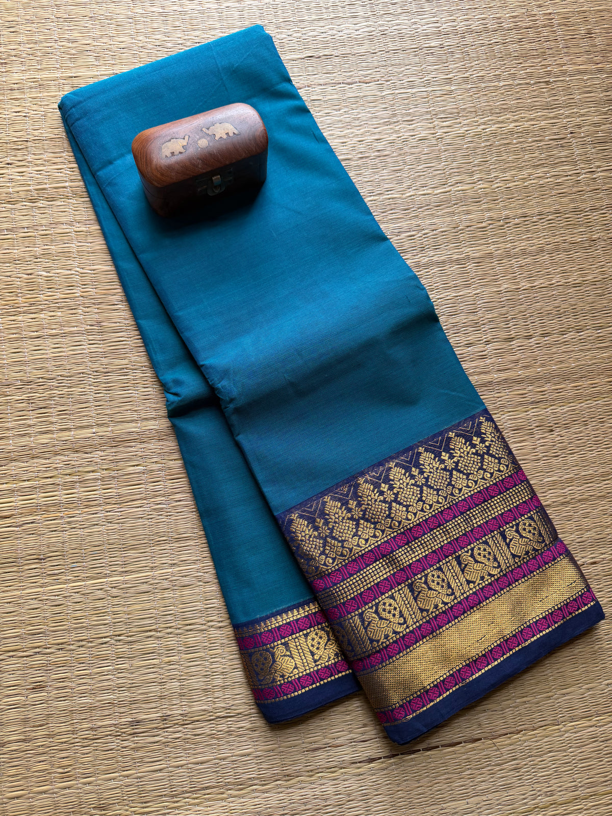 Peacock Blue Shade Kanchi Cotton Saree