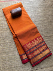 Orange with Maroon Kanchi Cotton Saree