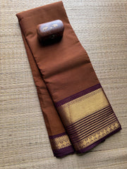 Dark Honey Shade with maroon border Kanchi cotton saree