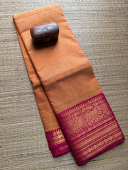 Mango Shade with Pink Yazhi & annam border Kanchi cotton saree