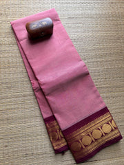 Pink Kanchi cotton saree with contrast Zari Border