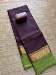 Chocolate brown with green border Kanchi cotton saree