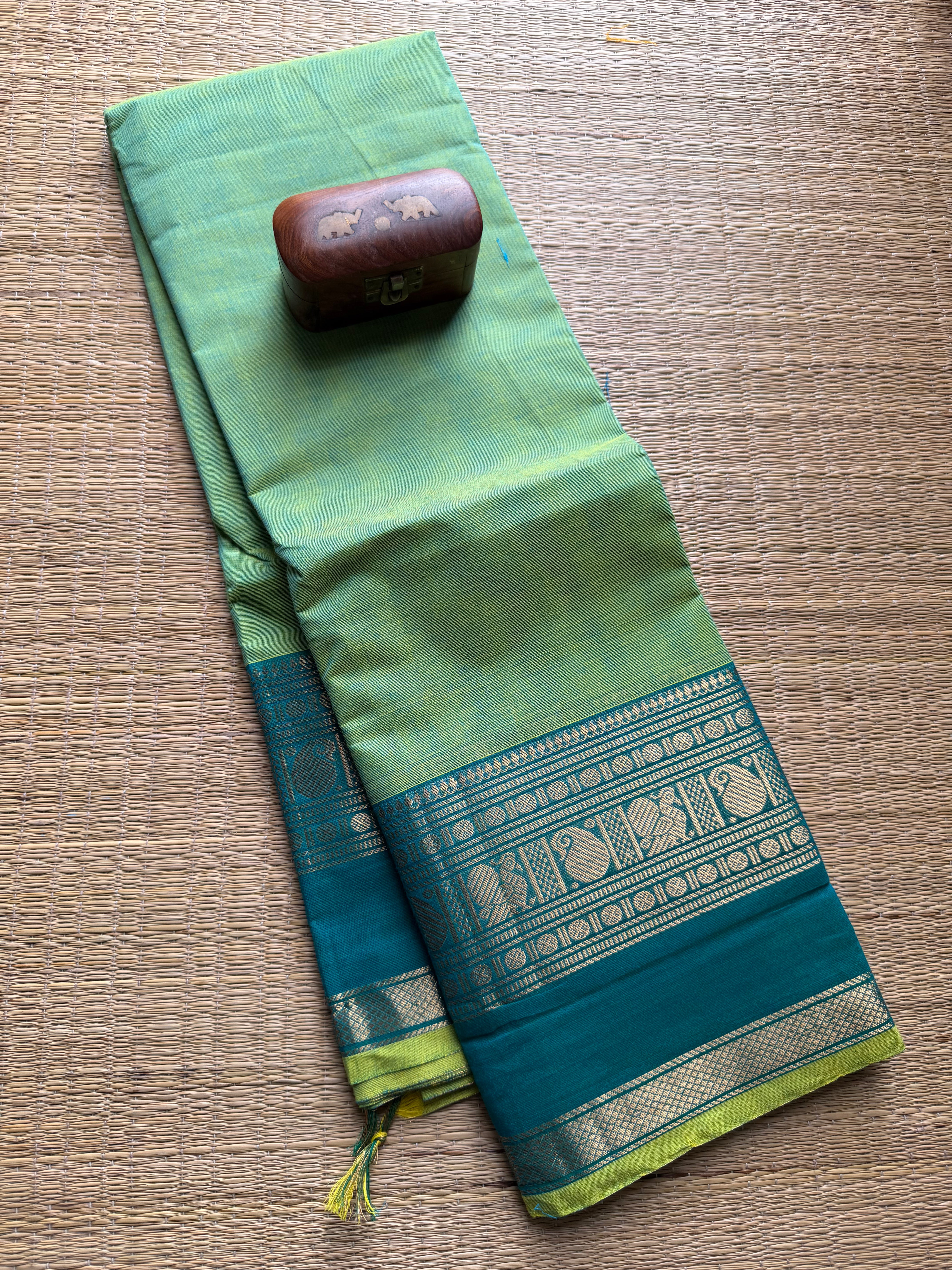 Apple Green shade Kanchi cotton saree