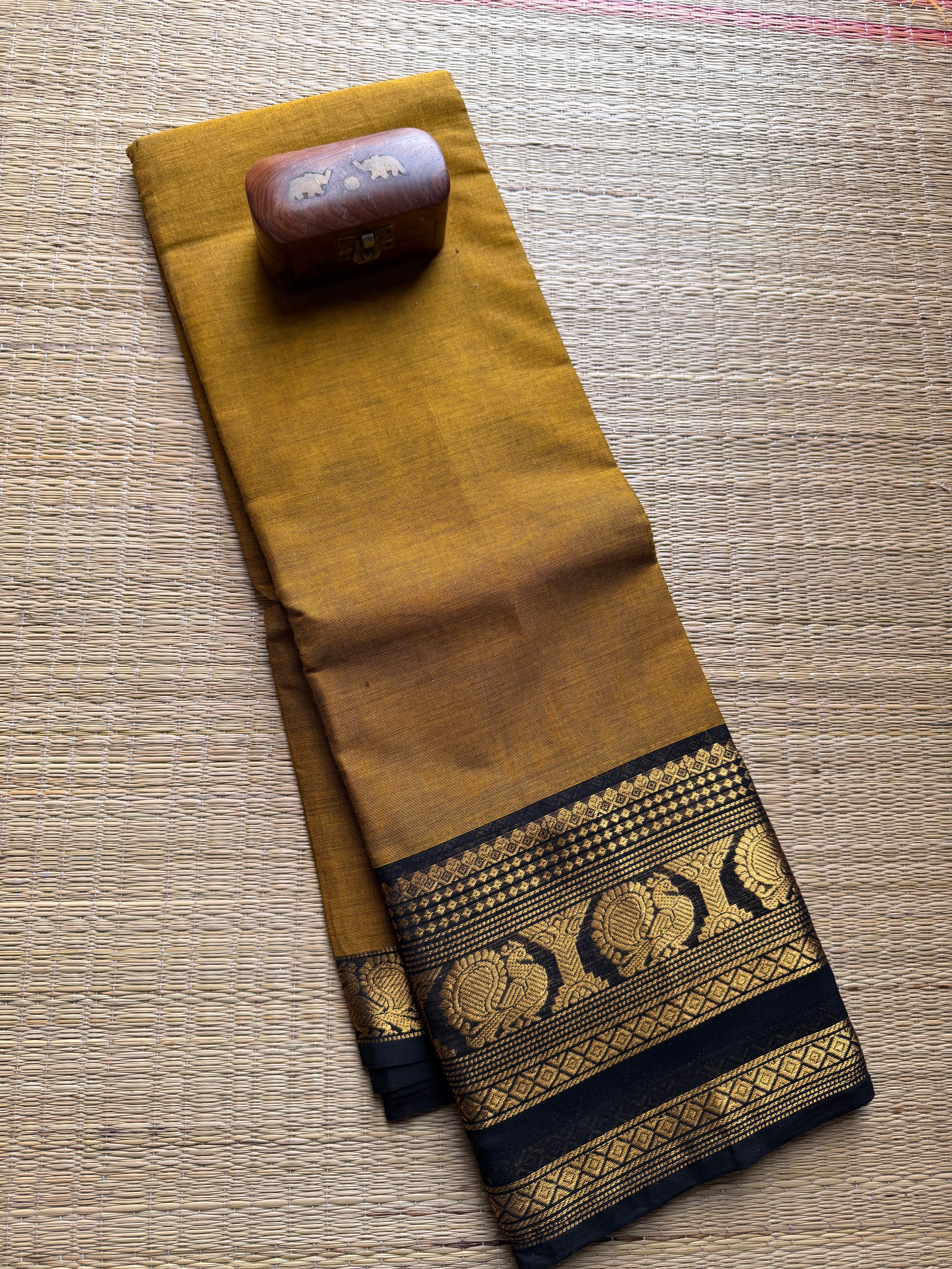Mustard with Black Kanchi Cotton saree