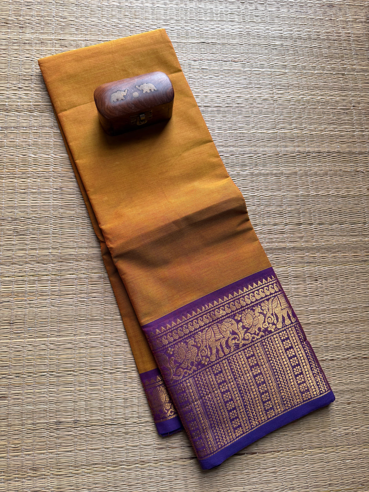 Mustard Yellow With Purple Shade Kanchi Cotton