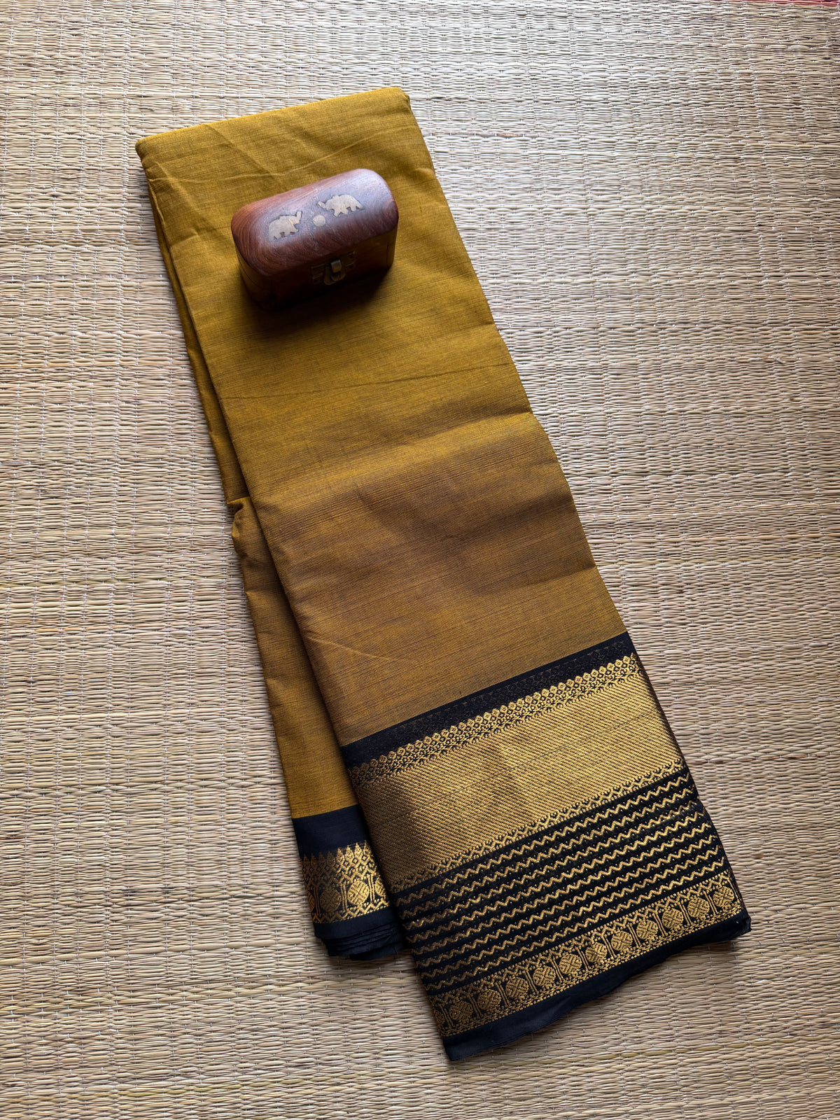 Mustard With Black Kanchi Cotton Saree