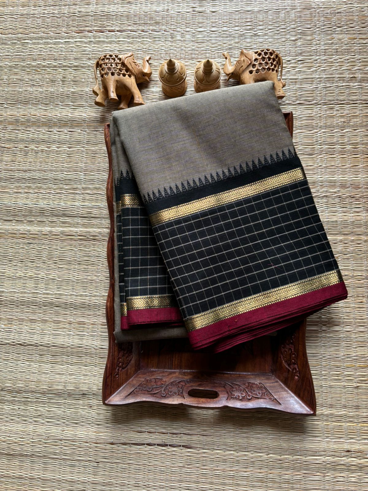Floral embroidery linen cotton saree - Ivory White